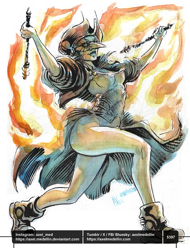 AxelMedellin's tweet image. #dailydrawing 5397 #dibujodiario #drawingoftheday #fire #juggler #carnivalmask #fantasgirl #fantasyart #watercolor #brushandink #traditionalart