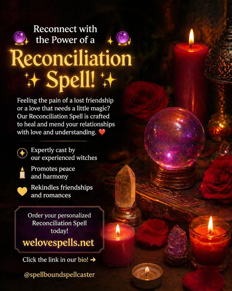 SpellsAndPsychi's tweet image. Lost your connection? 🔮 Restore harmony with a gentle reconciliation ritual designed to support understanding, peace, and renewed alignment. ✨ Visit bestlovespellcasters.com #belindarituals #relationshiphealing #loveandlight #peacewithin