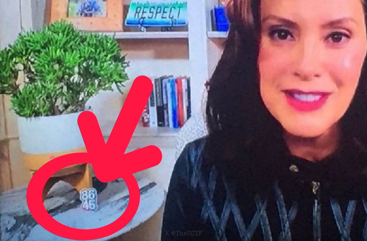 TheSCIF's tweet image. The FBI should pay Governor Whitmer a visit next for her live news appearance in 2020 with "8645" that just happened to be perfectly in frame for the world to see.