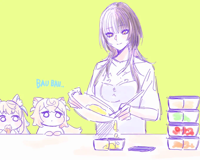 フワモコちゃんとシオリさんのコラボすっごくレアだからめちゃくちゃ嬉しいもっと描きたい