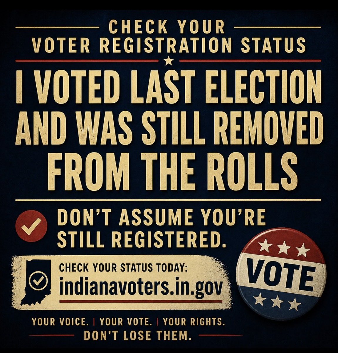 RebelutionNova's tweet photo. Everyone deserves a fair chance to participate in elections. That starts with making sure your name is still on the rolls. 🗳️ https://t.co/sTYsrQvSQV
