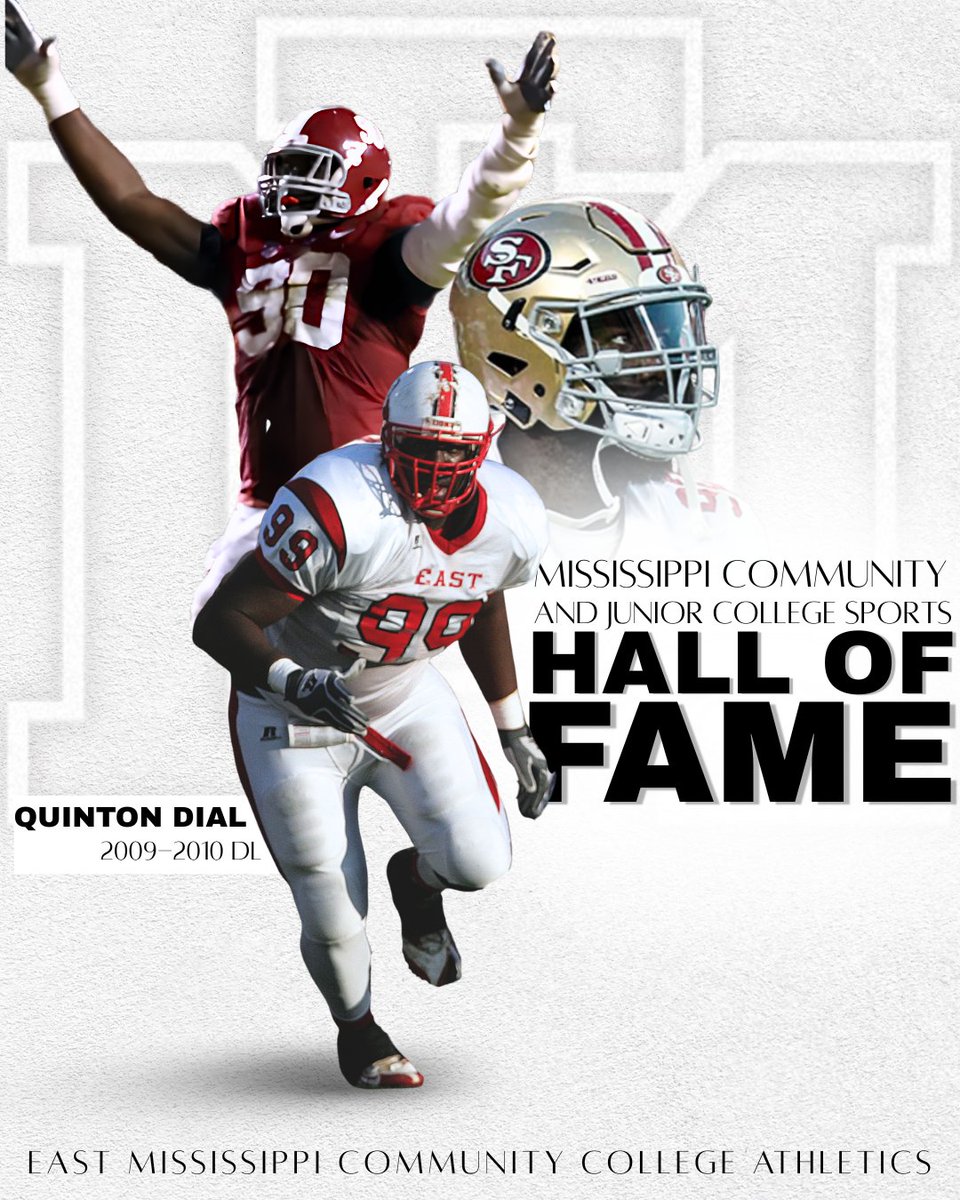 EMCCathletics's tweet photo. Congratulations to former Lion, Quinton Dial, on his induction this evening into the Mississippi Community and Junior College Sports Hall of Fame! We are proud to have Quinton represent EMCC in the 2026 induction class! #PR1DE 
Quinton was a 2010 NJCAA All-American who went on to win back-to-back BCS national championships with Alabama and was drafted by the San Francisco 49ers in the 2013 NFL draft. He played in San Franciso until 2017, and finished his NFL career after the 2017 season with the Green Bay Packers.