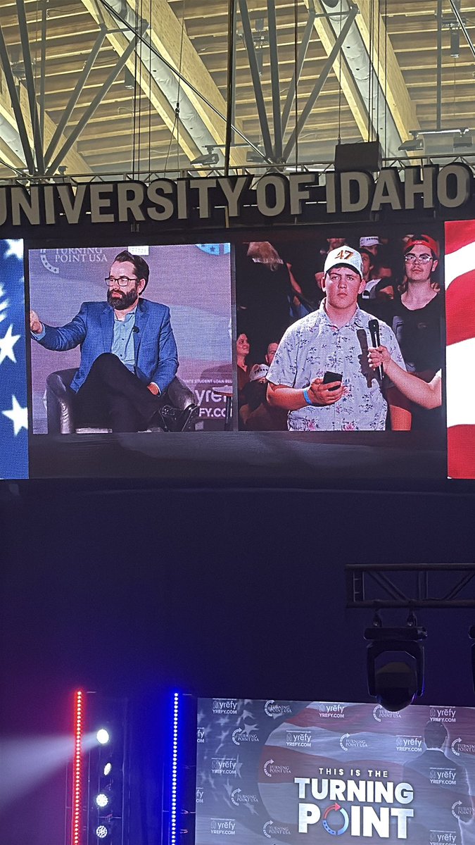 First question to <a href="/michaeljknowles/">Michael Knowles</a> and <a href="/MattWalshBlog/">Matt Walsh</a> at the UofI tour stop is from 3year <a href="/tpusastudents/">TPUSA Students</a> HS Chapter Leader - Taylor Dodd!! 🇺🇸 

Boundary County Hub REPRESENT! 👏 

#StudentsChangeTheWorld
#FutureLeader
#ClubAmerica
