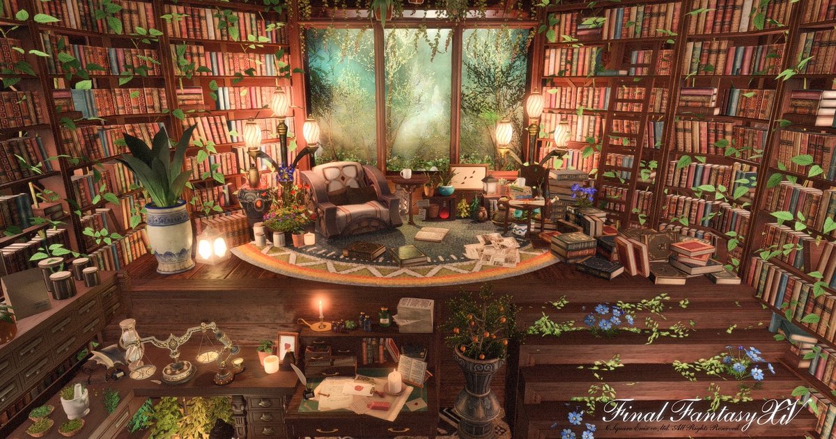 ハウジング代行しました！
「Serene Grove」

中庭のあるボタニカルな書斎というオーダーを元にハウジングさせて頂きました。
調度品の新設置数分を使っています。
ご厚意により公開されています。

住所はリプ欄に。

#Yuine_hsg
#FF14ハウジング
#FF14Housing