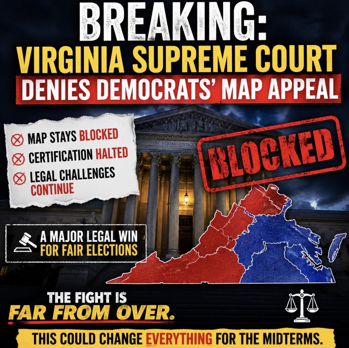 Susiescelfo's tweet image. The judge also ruled that Democrats’ violated #Virginia’s constitution, which dictates that a constitutional amendment like this one is supposed to be passed by two different General Assemblies — with a general election taking place in between — before it is passed down to voters