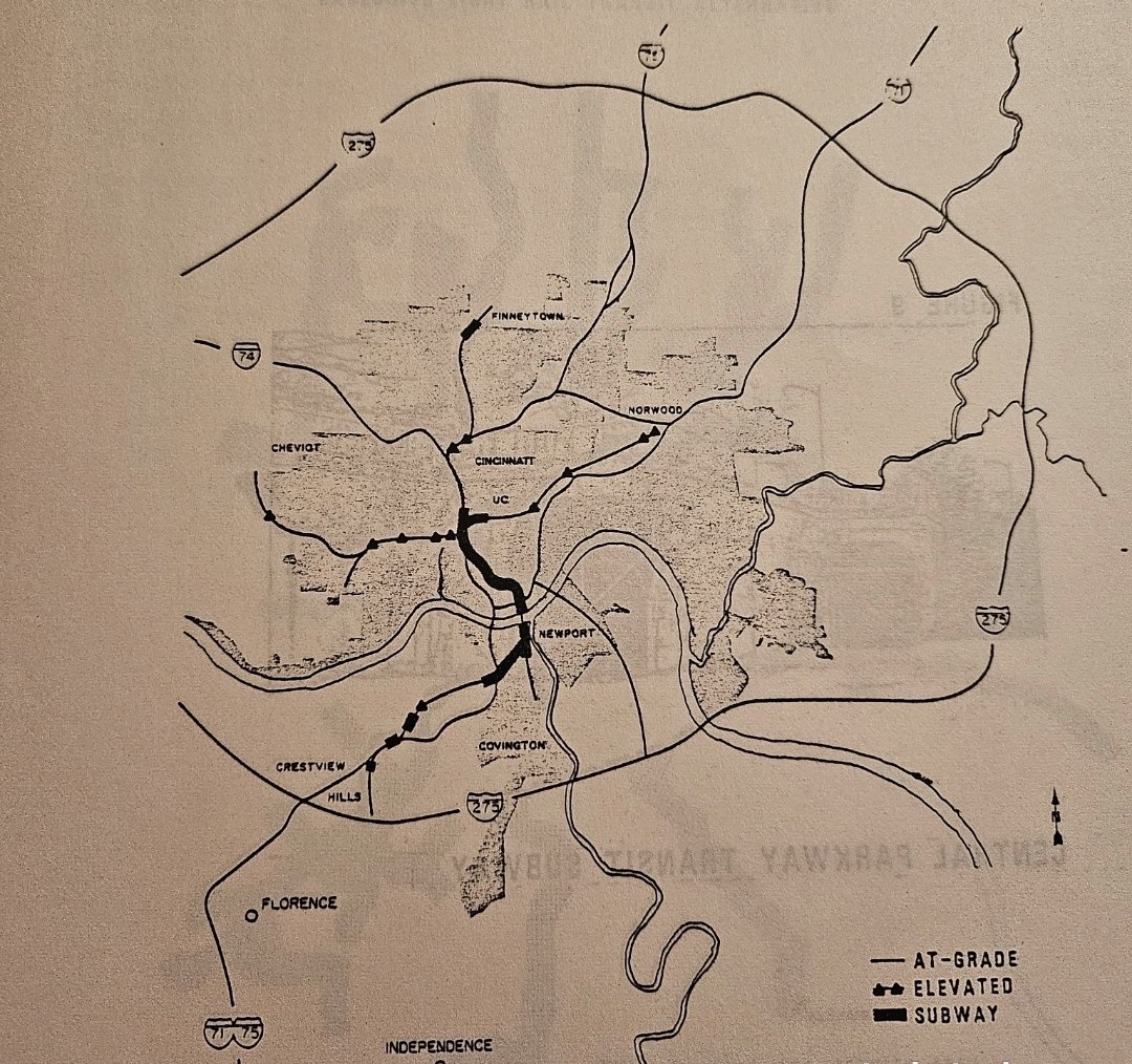 JoshJunker2's tweet photo. Cincinnati if we would have had the courage to go with the 64 mile early-mid 70s exclusive guideway heavy rail rapid transit system that would have been $2 billion... 

We shelved it in 1977 because of costs and focus on freeway const... now think of how much that would be now. https://t.co/ZHBYS8QfjZ