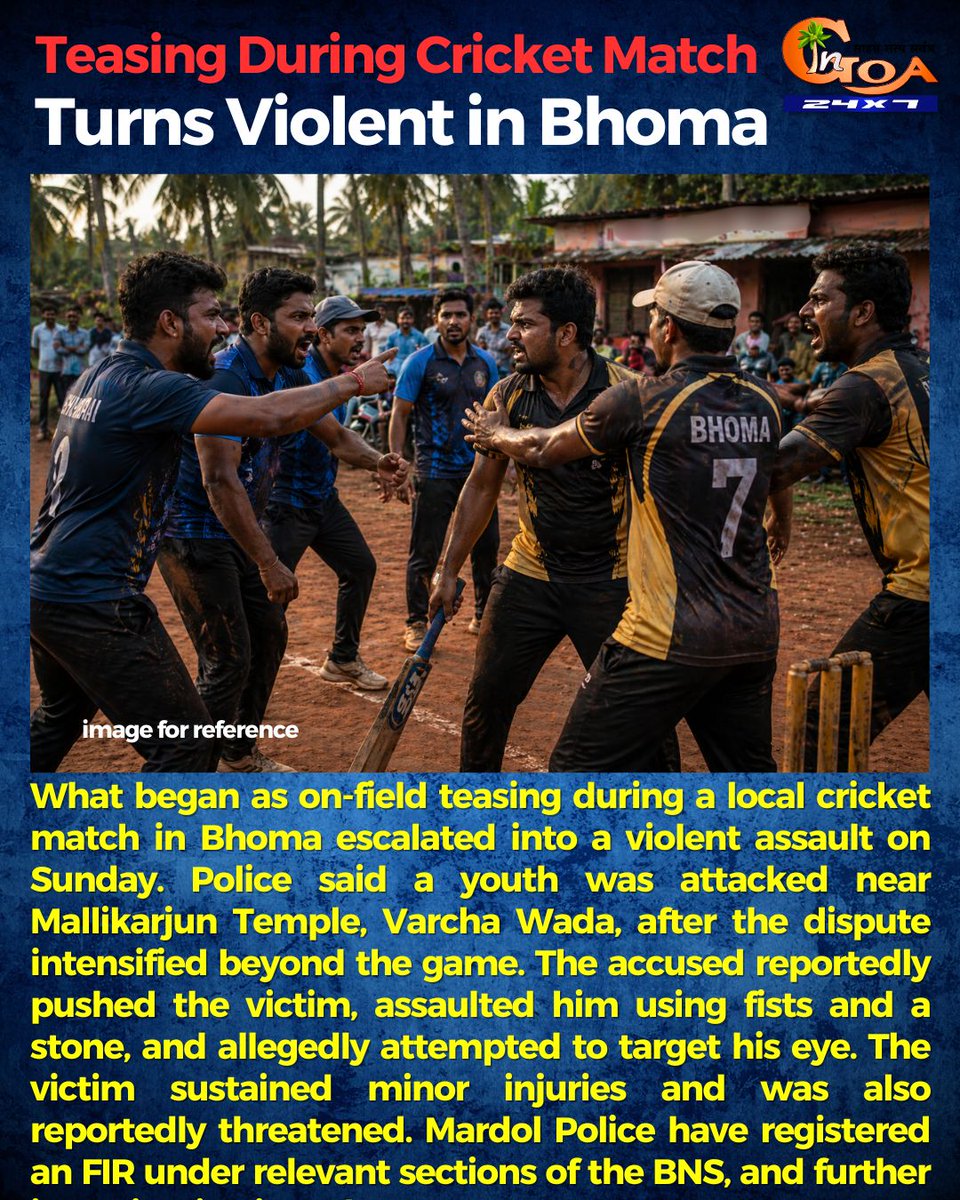 InGoa24x7's tweet image. Teasing During Cricket Match Turns Violent in Bhoma
.
.
#Goa #GoaNews #Teasing #CricketMatch #Bhoma