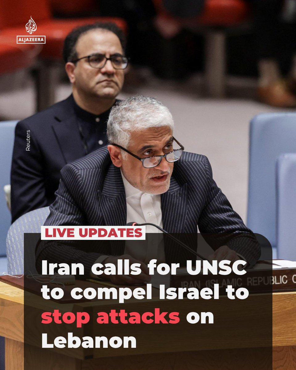 AJEnglish's tweet image. Iran’s ambassador to the UN, Amir Saeid Iravani, has called on the UN Security Council to “act decisively to compel Israel to fully uphold the ceasefire in Lebanon”.

🔴LIVE updates: aje.news/wtfz0w