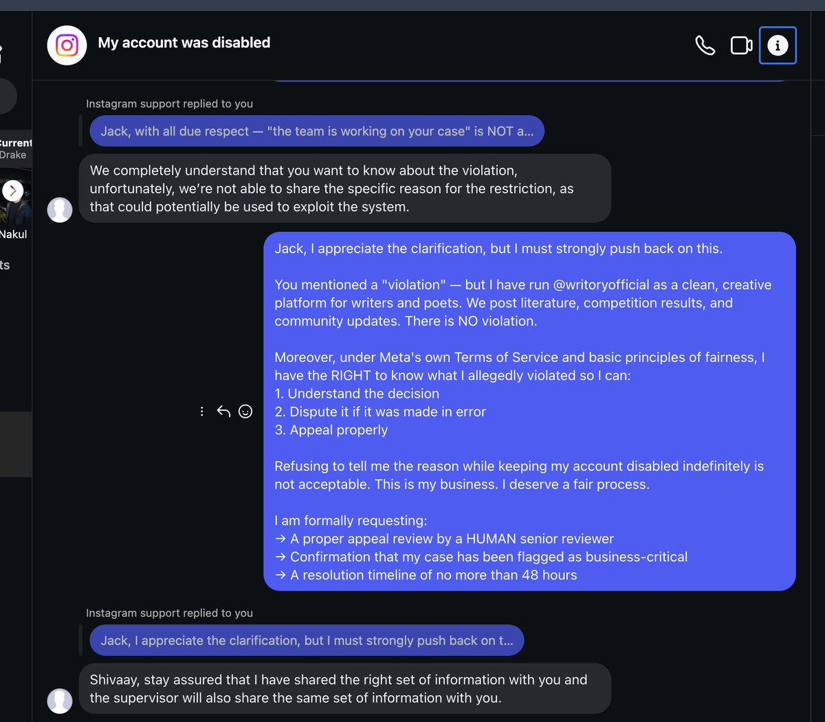 writoryofficial's tweet image. @Instagram @Meta my business account @writoryofficial — a platform for writers &amp;amp; poets — has been DISABLED for 12+ days. No resolution. Real creators are waiting. This is unacceptable.

Case ID: 22036662493729583

#Instagram #MetaSupport #AccountDisabled #WritersOfInstagram