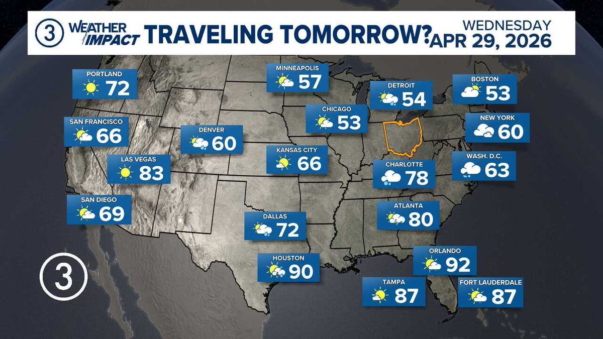 wkycweather's tweet image. WEATHER IMPACT | Here's a look at the forecast across the nation tomorrow. #3weather #ohwx