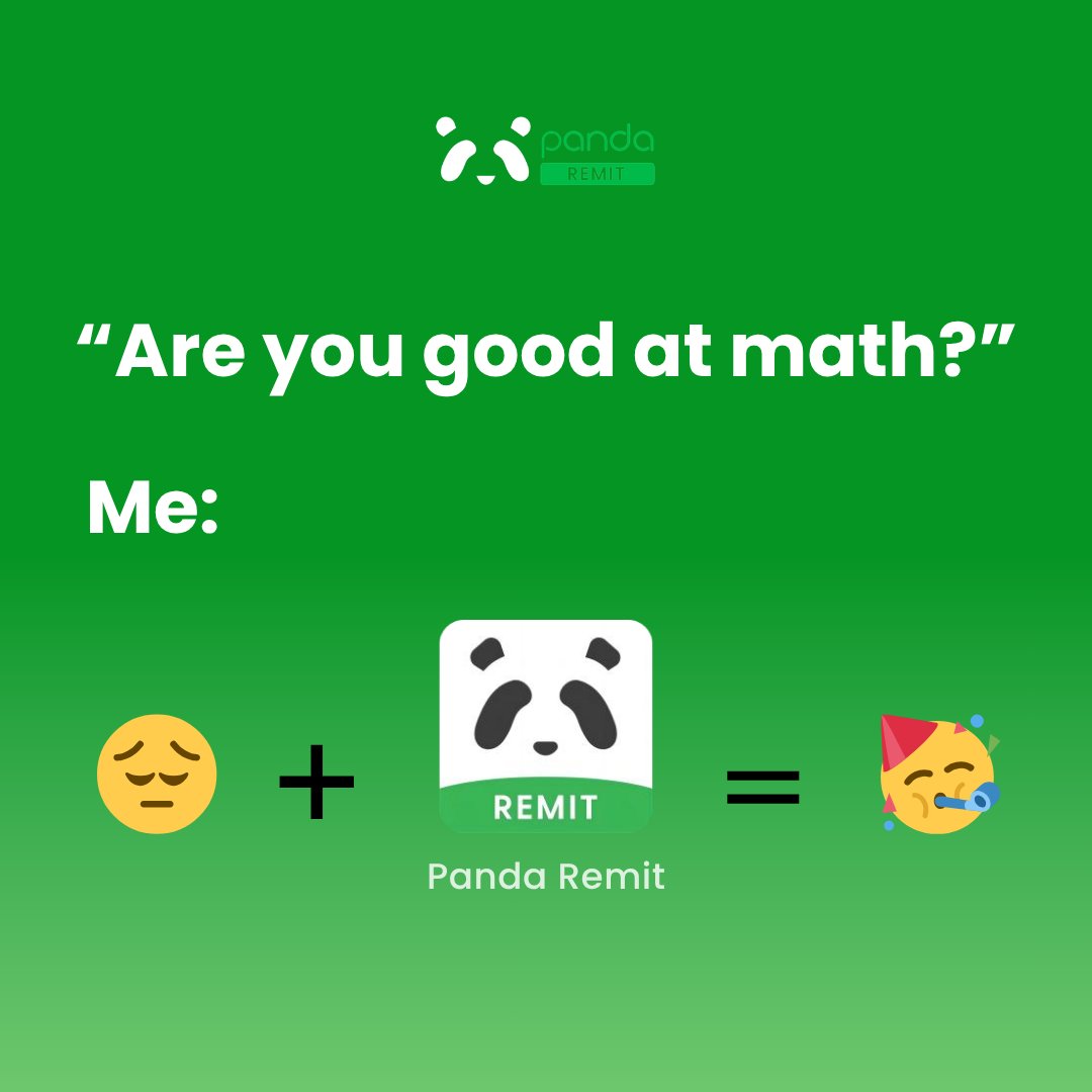 remit_panda's tweet image. “Are you good at math?”
Me: 😔 + Panda Remit = 🥳

Turns out, you don’t need to be.
Panda Remit handles the hard part—so your transfers are fast, simple, and stress-free.

What’s your formula for a good day?
👇 Share in the comments!

#PandaRemit #SmartTransfers #EasyRemittance