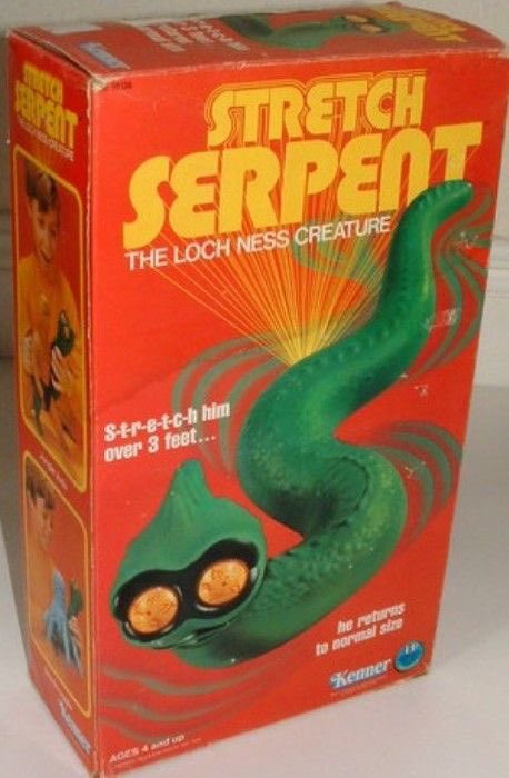 hauntorama's tweet image. The Stretch Serpent (“The Loch Ness Creature”) is considered the “holy grail” of Stretch Armstrong collectibles, with only 19 known to exist and very few complete, making it highly valuable. Released by Kenner in 1978. 
#VintageMonsterToys #HorrorCommunity