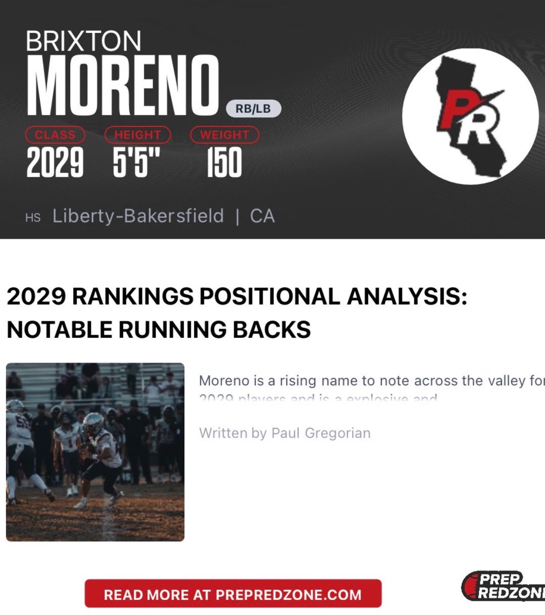 Brixton_Moreno's tweet image. Thank you @PGregorian for the write up! #Classof2029 #RB