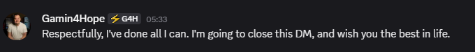 Xylz97751031's tweet photo. I can't in good faith claim that @Gamin4Hope actually has any intention of being sorry about this. Being sorry wouldn't mean blocking me, after i reach out to him again. https://t.co/ET6dVjVUQ0
