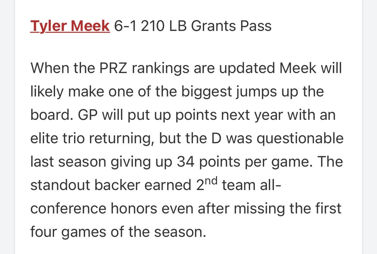 Tyler_meek202's tweet photo. Really appreciate the write up! @PrepRedzoneOR @JordanJ_ https://t.co/oxIvV0huM1