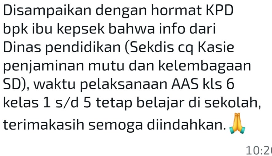 Ujian utk kelas 6, tapi kelas 1-5 ny tetap masuk, ya g ada tenang&amp; fokusnya, blum lagi mbg ttp jalan, emang pendidikan bkn prioritas  <a href="/Kemdikdasmen/">Kemendikdasmen RI</a> <a href="/muhammadiyah/">Muhammadiyah</a> <a href="/Abe_Mukti/">Abdul Mu'ti</a>