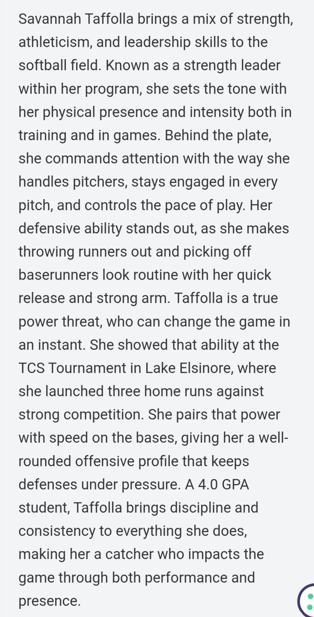 STaffolla2030's tweet photo. Thank you @PrepSoftball for recognizing me as one of the 2030 Catchers that Control the Game Behind the Plate. I ♥️ putting in work behind the plate with my pitchers and doing whatever I can for my team. Blessed. 🙏💙🤍 https://t.co/bd07h7omRx