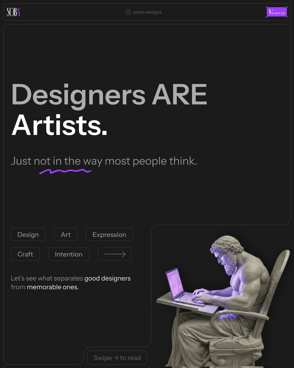 soban_designs's tweet image. Nobody buys a painting because it follows the rules.
Yet somehow, we forget that when we are designing.

#uiux #productdesign #designthinking #designcommunity