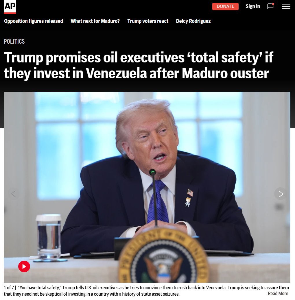 Donald Trump doesn't even have concepts of a plan for Venezuela, but he's already briefed big oil executives on how they can make money from his invasion.

Once again, he's prioritizing himself and his billionaire buddies over our democracy and the American people.