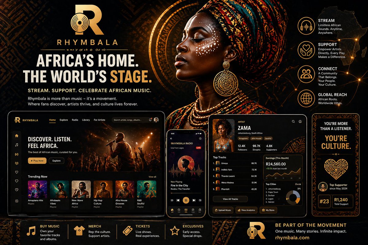 Soul_Fortune's tweet image. We’re building Rhymbala for the fans who don’t just stream music.
They collect it.
Support it.
Share it.
Live it.

#Rhymbala #AfricanMusic #SupportArtists #OwnTheSound #MusicBusiness #Amapiano #Afrobeats