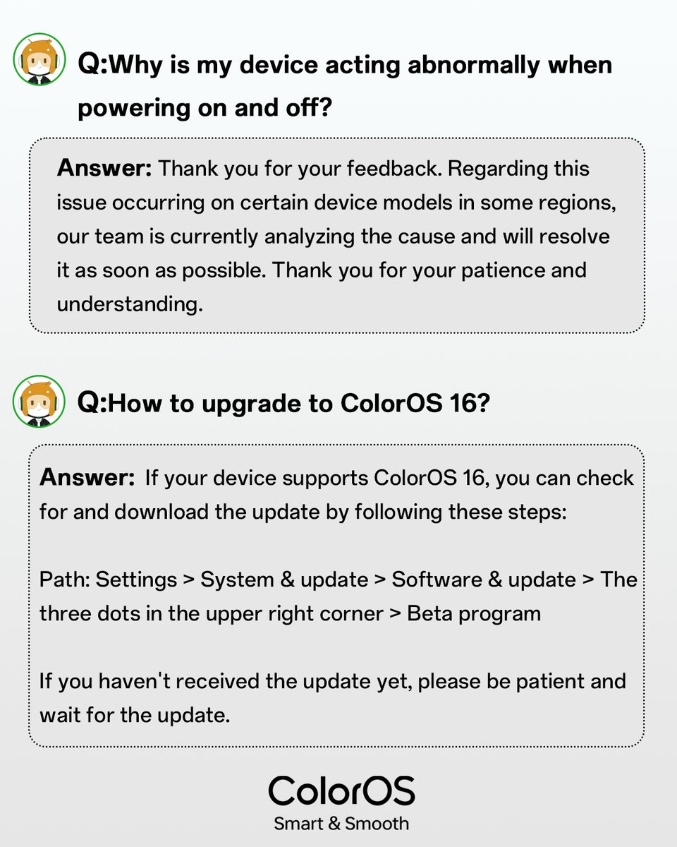 colorosglobal's tweet image. Your #ColorOS questions, answered.
Check out the full FAQ here community.oppo.com/thread/2104086…

#OPPOColorOS16 #MoreColorEveryMonth