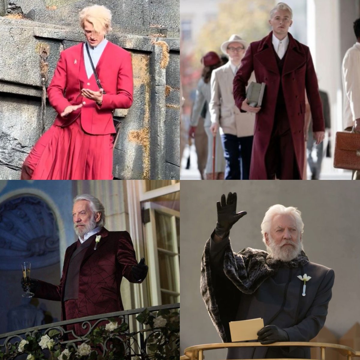 In the movie the more coryo (or snow whatever he is smh) gets older his red coat gets darker and darker to mockingjay part. 2 he died whlie wearing BLACK COAT.