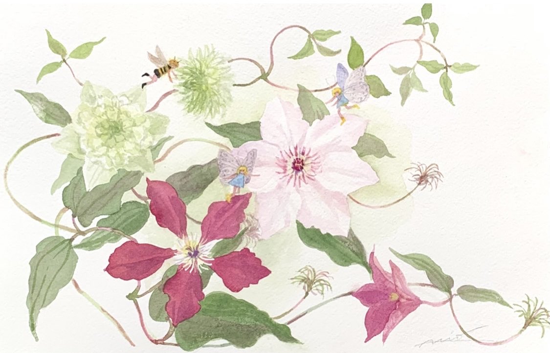 #川田美緒個展　#はるののあそび
#エムプラスアートギャラリー
#東京白山
4.25〜5.2 
12:00〜18:00（最終日は17:00まで）

くるくるまわる
かざぐるま
夏の風呼ぶ
クレマチス
