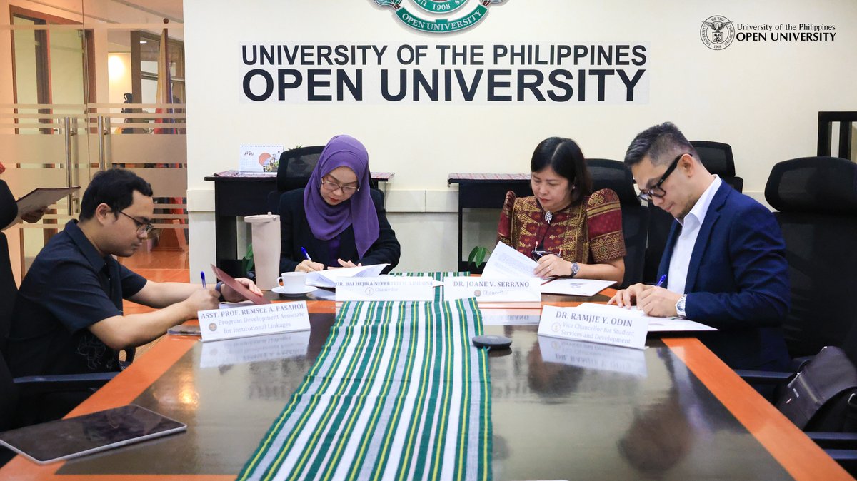 UPOUOfficial's tweet photo. Strengthening academic ties across regions
UPOU welcomed the Mindanao State University - Maguindanao for the signing of the Memorandum of Understanding (MOU) 27 Apr 2026. 
Both institutions will explore collaborative initiatives in ODeL, and microcredentials development. https://t.co/mbKlcthVbH