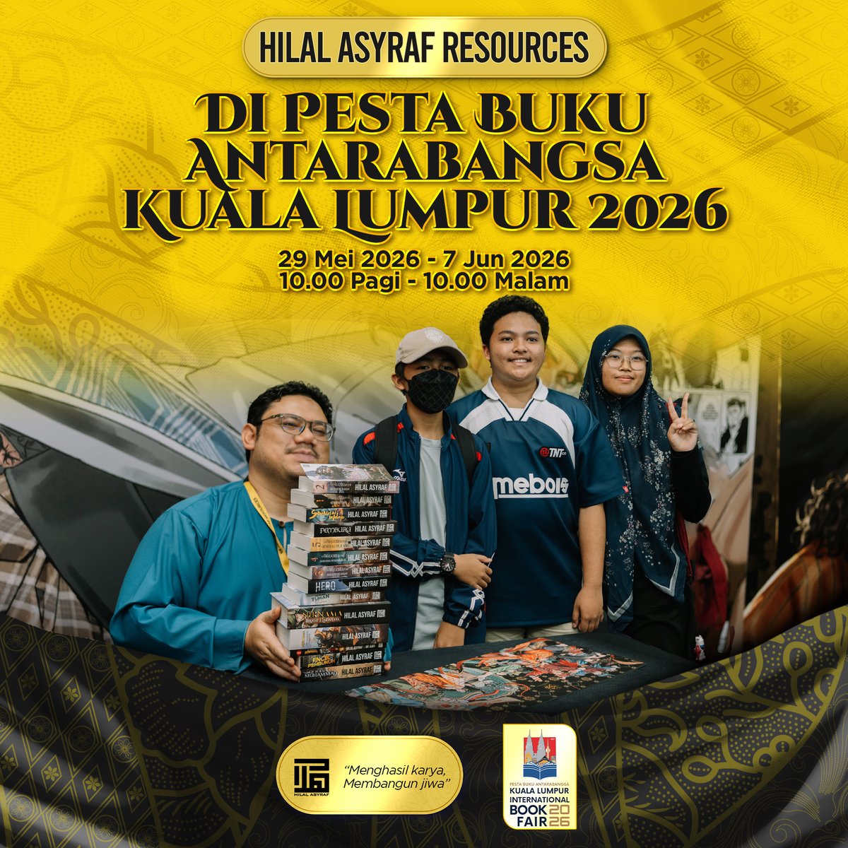 HilalAsyraf's tweet photo. Diumumkan tawaran di reruai Hilal Asyraf Resources nanti sempena PBAKL2026 yang bakal berlangsung mula 29hb Mei hingga 7hb Jun 2026 ini.

Reruai saya akan terletak di Tingkat 4, Dewan Tun Razak 4, paaaaling belakaaaang dalam dewan.

Tatal ke bawah ya untuk lihat tawaran kami! https://t.co/PfyhT6LPsl