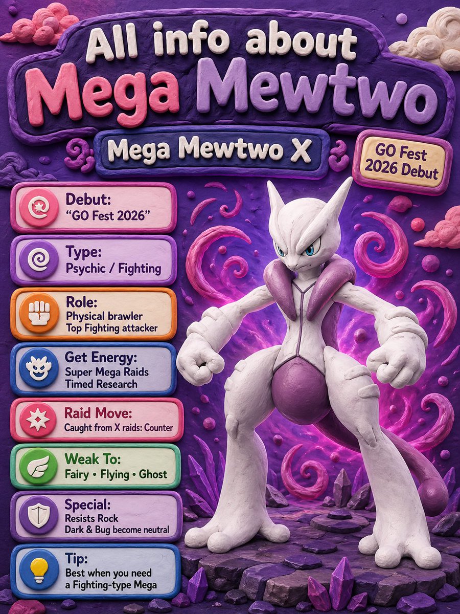 ianygo_official's tweet photo. Here's everything you need to know about Mega Mewtwo X &amp; Y. 

Who's hyped?👇

#PokemonGO #MegaMewtwo #GOFest2026 https://t.co/PFBvT90kqK