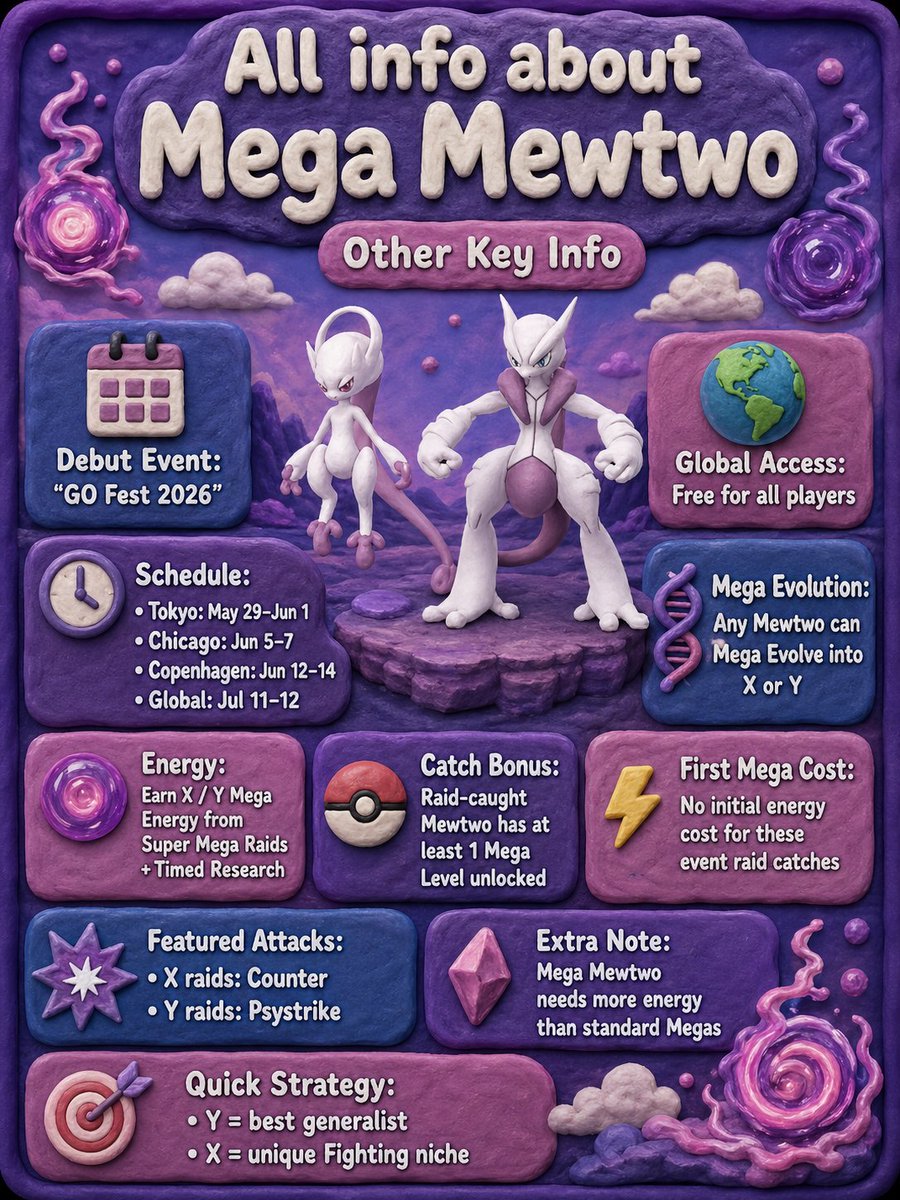 ianygo_official's tweet photo. Here's everything you need to know about Mega Mewtwo X &amp; Y. 

Who's hyped?👇

#PokemonGO #MegaMewtwo #GOFest2026 https://t.co/PFBvT90kqK