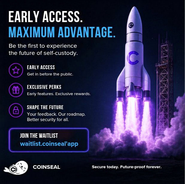 Coinseal_app's tweet photo. Early access isn’t just a perk — it’s a strategic advantage.

Coinseal is redefining self-custody security from the ground up:

• Seed phrases are scrambled offline — never exposed, never stored

• Access is controlled by a code only you know

• Built on a zero-knowledge architecture — eliminating single points of failure

• Designed to protect against phishing, device compromise, and human error

• No hardware required — security without friction

This isn’t an upgrade. It’s the next evolution of crypto security.

We’re also hosting a LIVE AMA this Saturday — don’t miss your chance to get early insights, ask questions, and be part of building Coinseal from day one.

The Coinseal community is growing strong. Be early. Gain access to exclusive features, rewards, and help shape the future.

Join the waitlist
https://t.co/uzKxNQrpQG

• Join the Discord
https://t.co/zBmHs6YV8y

Follow Coinseal on X
https://t.co/cBhrEYyyvK

#CryptoSecurity #SelfCustody #Web3Security #ZeroKnowledge #CryptoCommunity #AMA #CryptoAMA #Blockchain #DeFi #StartupLaunch