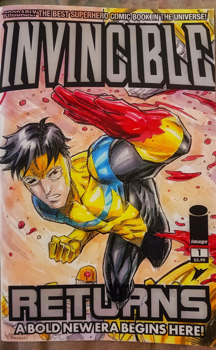 WaywardCrossArt's tweet photo. Invincible sketch cover in color. We will have along with some others at Bill's Books and More Free Comic Book Day  event in Canton this Saturday. #Invincible #sketchcover #illustration #drawing https://t.co/HzKjsiACFI