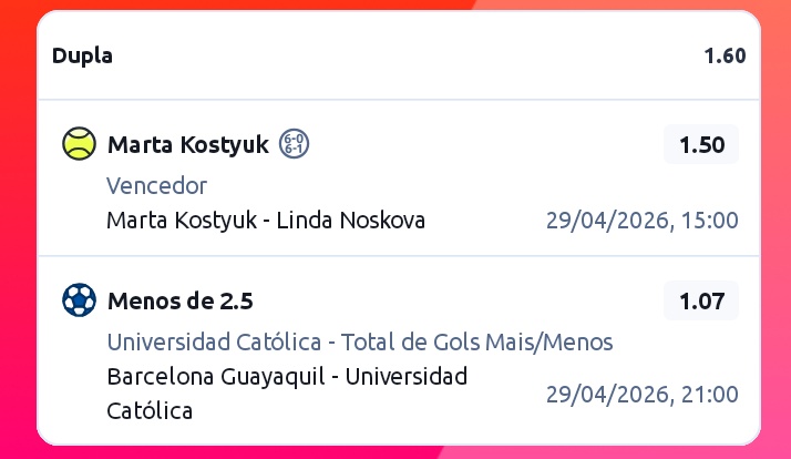 matshek011's tweet image. Minha entrada para amanhã..

 Kostyuk para ganhar e Universidad Católica para não fazer 3 gols...

 Tô gostando muito da Marta e Barcelona não toma 3 desse time na minha opinião.
 
🔞 + 18 •JOGUE COM RESPONSABILIDADE 

#betting #tips #picks #wtamadrid #libertadores #bingo #bet