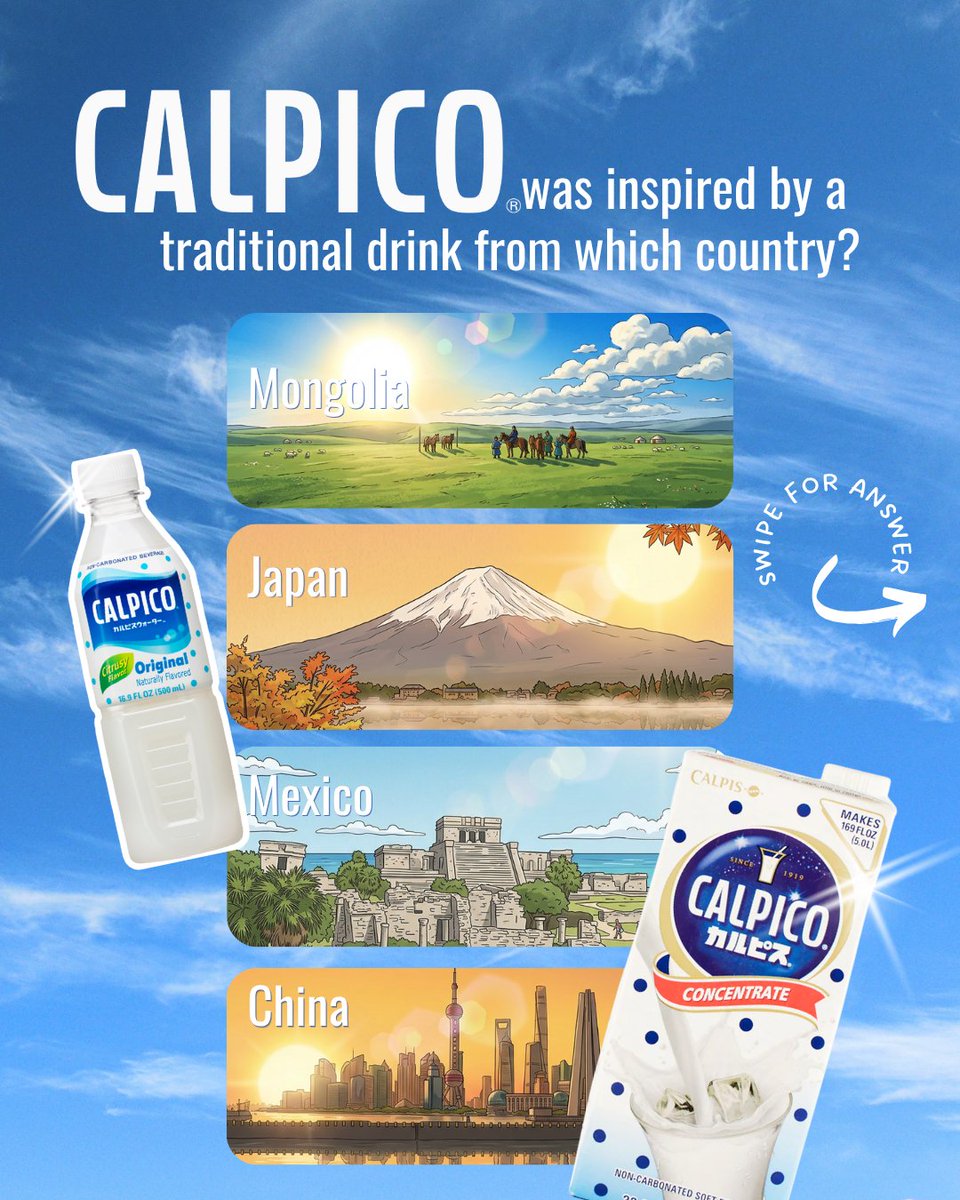 CalpicoUsa's tweet photo. 💫 CALPICO TRIVIA  💫
be honest... did you know the answer, or did you have to look it up? 🔍
if you want us to turn up the heat with even harder questions, drop a 🙋 in the comments! #calpico #japanesedrink #trivia #trivia https://t.co/WtjzPDHxia
