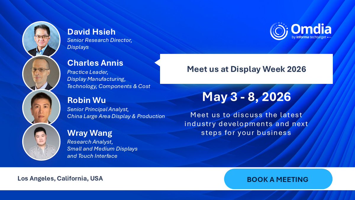 OmdiaHQ's tweet image. #DisplayWeek2026 is almost here. Omdia will be in Los Angeles to share expert insights on emerging #display technologies, market opportunities, and the evolving display landscape.

Meet our analysts and explore their sessions: omdia.tech.informa.com/assess-the-mar…