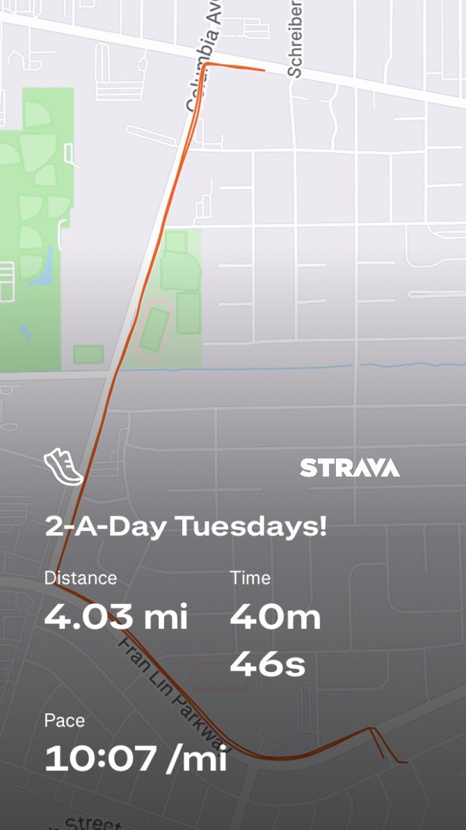 MikeREarnshaw's tweet image. Two-A-Day Tuesdays continues!

Squats in the AM
Miles in the PM

Really digging this consistency these last few weeks. Thinking about doing a few Two-A-Days a week after the Indy Mini Half-Marathon Saturday.

#fitleaders #run #running #runner #fitness #selfcare