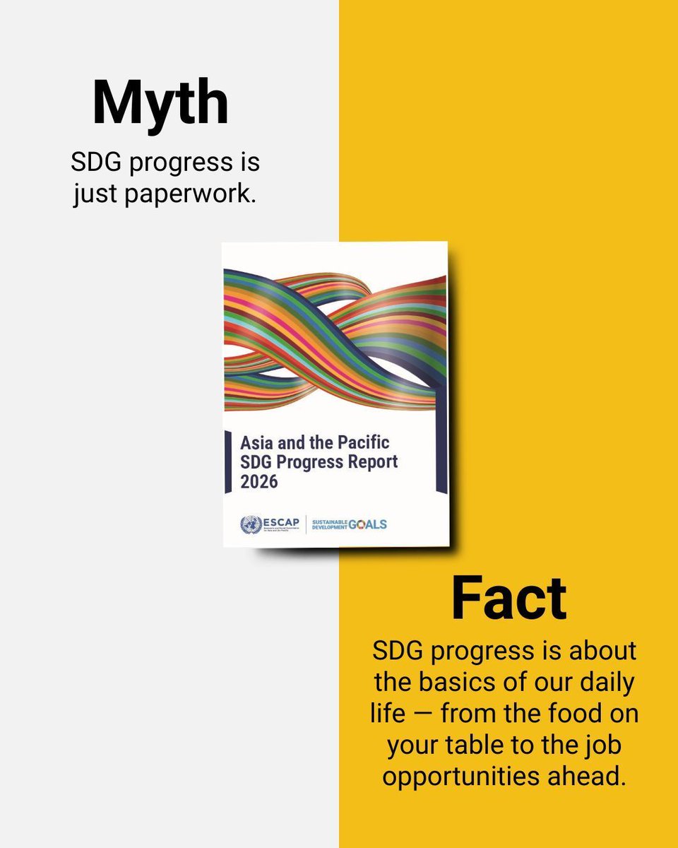 UNESCAP's tweet image. 🌏 Think the #SDGs are just policy talk? Think again. 
 
Across #AsiaPacific, the #SDGs shape the future of our communities, from the water we drink to the jobs we depend on. 
 
Learn the latest progress in the #SDGProgress report: 
bit.ly/SDGProgress2026