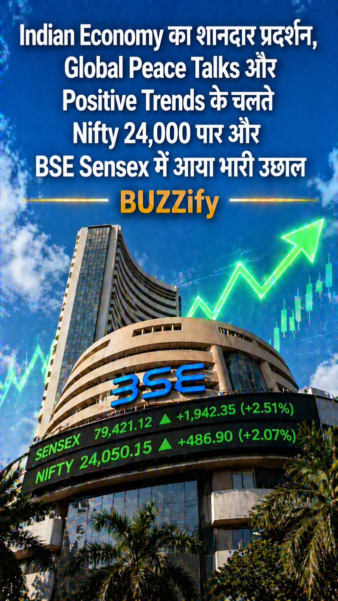Buzzify_Hub's tweet image. Investors के लिए हफ्ता काफी खुशियों भरा शुरू हुआ है। Domestic markets में लगातार दिख रही यह मज़बूती देश के financial sector और retail investors के लिए एक बहुत पॉजिटिव संकेत है।

#StockMarket #Sensex #Nifty50 #IndianEconomy #BUZZify