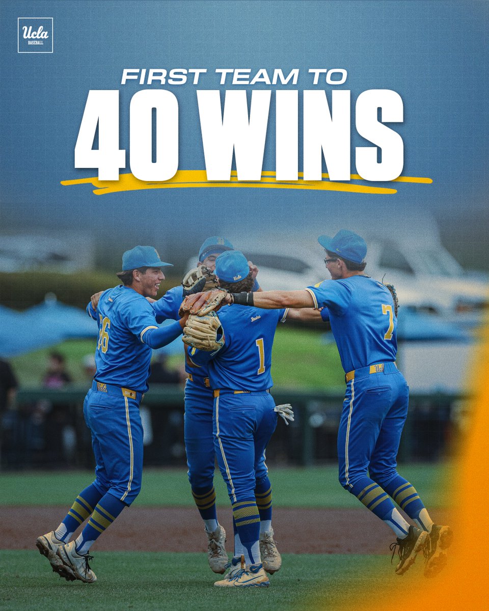 UCLABaseball's tweet photo. UCLA is the 𝐟𝐢𝐫𝐬𝐭 team in Division I baseball to hit the 40‑win mark this season. https://t.co/whqZiiq2X7
