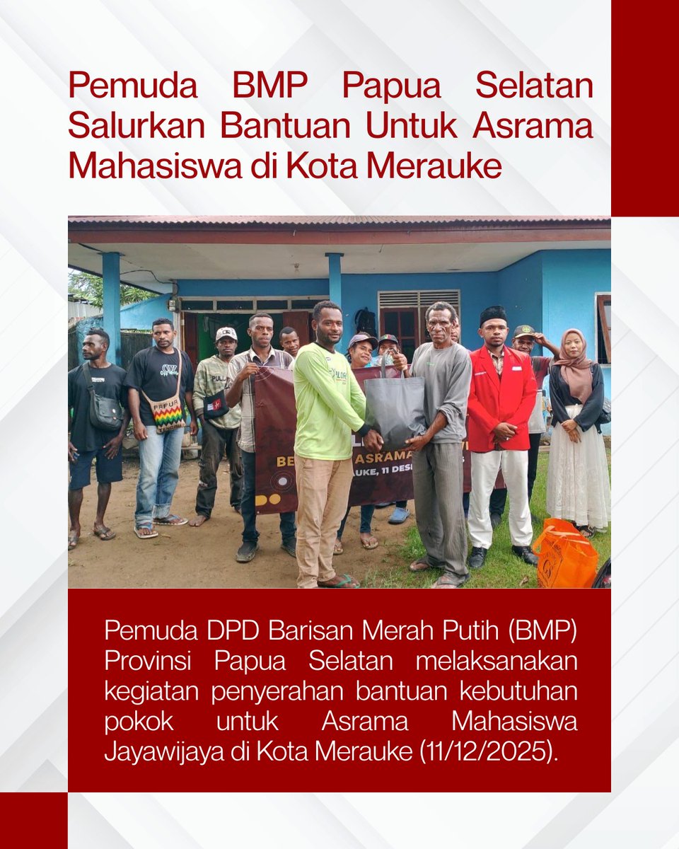 juliocsgouveia's tweet image. Pemuda BMP Papua Selatan Salurkan Bantuan Untuk Asrama Mahasiswa di Kota Merauke
#BarisanMerahPutih #BMPPeduliPapua #PapuaDamai #PapuaSelatan