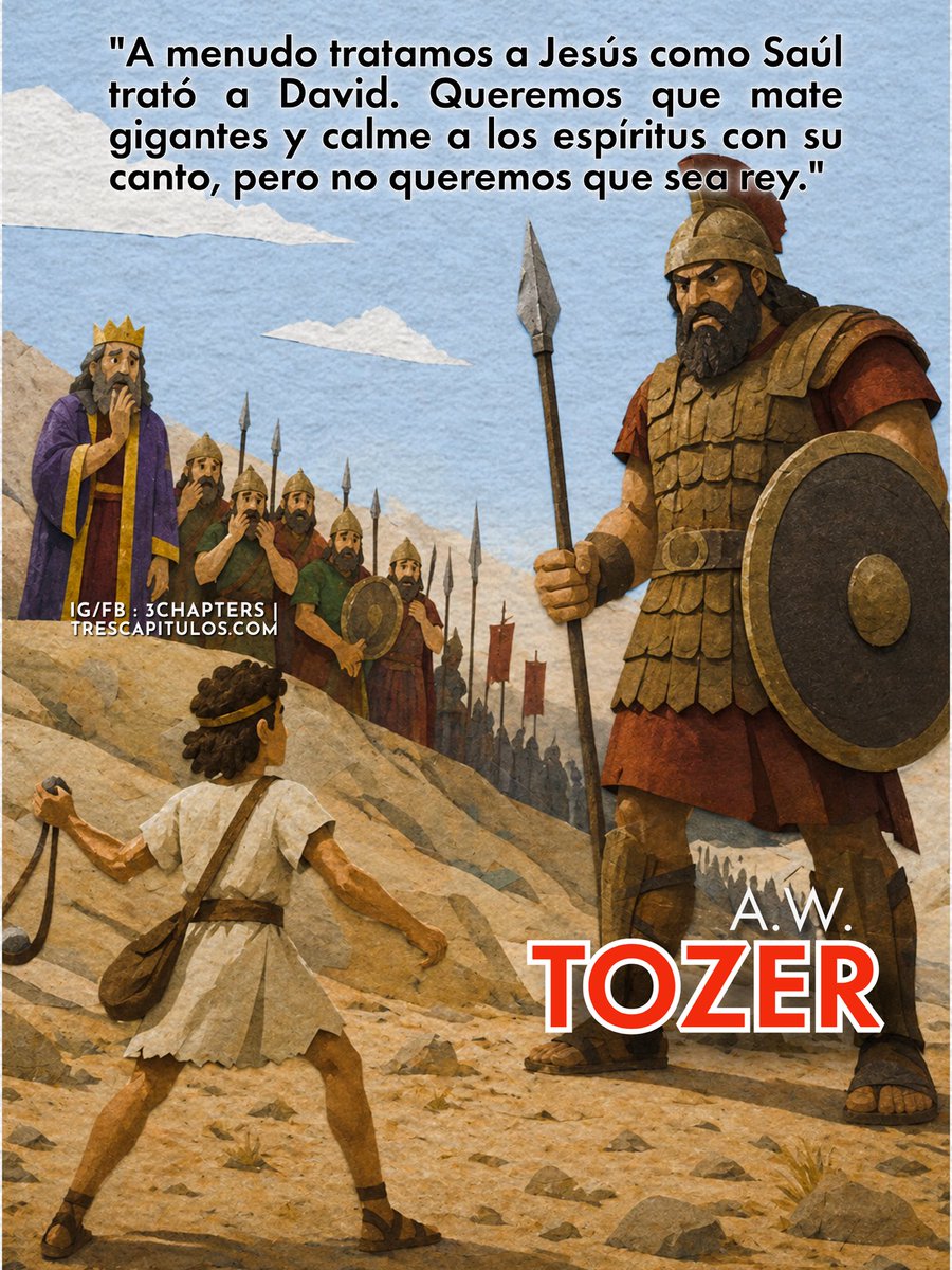 3Chapters1C1558's tweet photo. “A menudo tratamos a Jesús como Saúl trató a David. Queremos que mate gigantes y calme a los espíritus con su canto, pero no queremos que sea rey.” A. W. Tozer
#CitasCitables #AWTozer #3Chapters https://t.co/gYAJU5IAXz