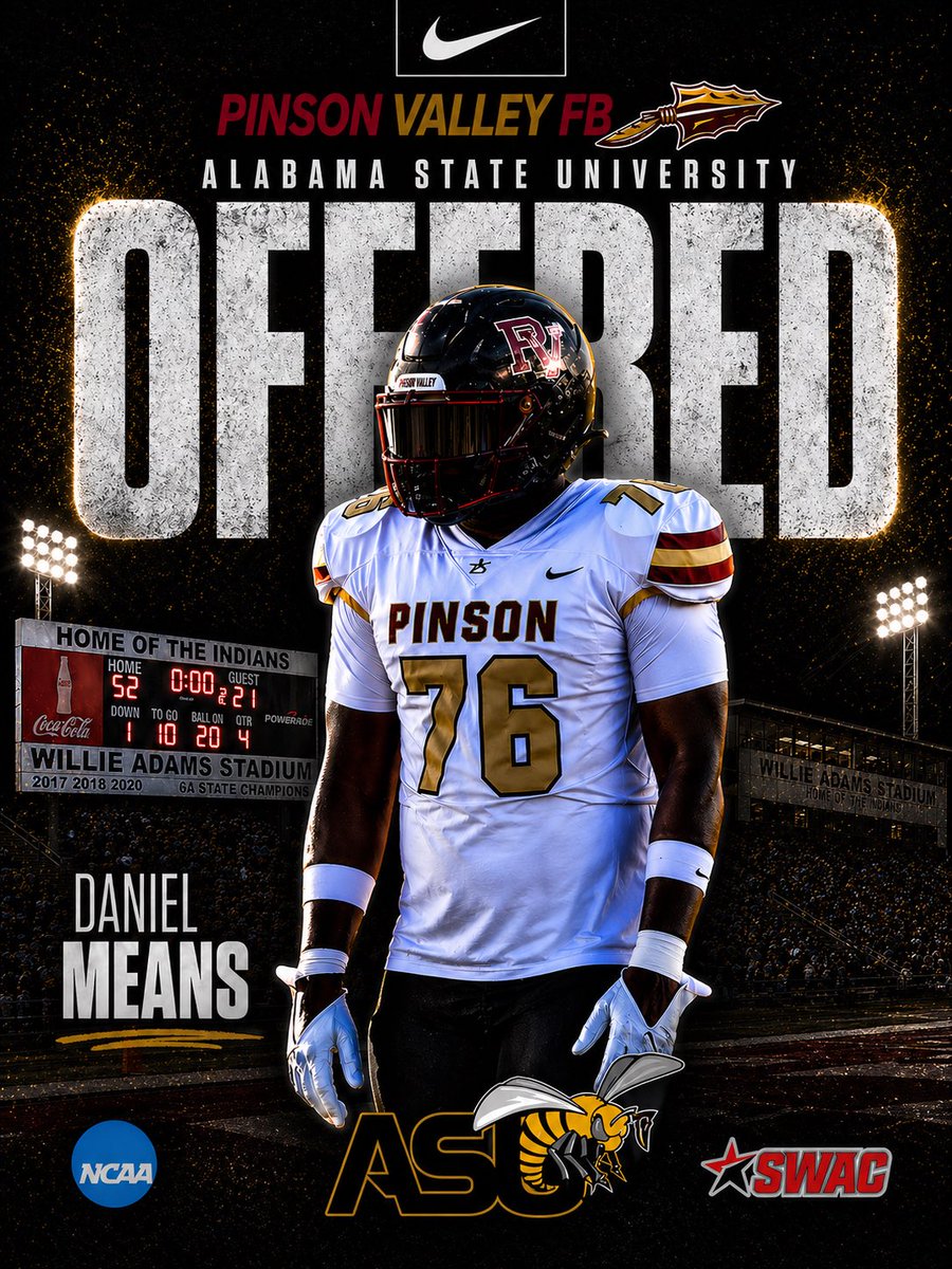 RECRUITPINSON's tweet photo. 28’ 3⭐️ OL DANIEL MEANS(@DMeans82999 ) PICKS UP AN OFFER FROM ALABAMA STATE UNIVERSITY(@BamaStateFB ) https://t.co/lcO46MOpi8