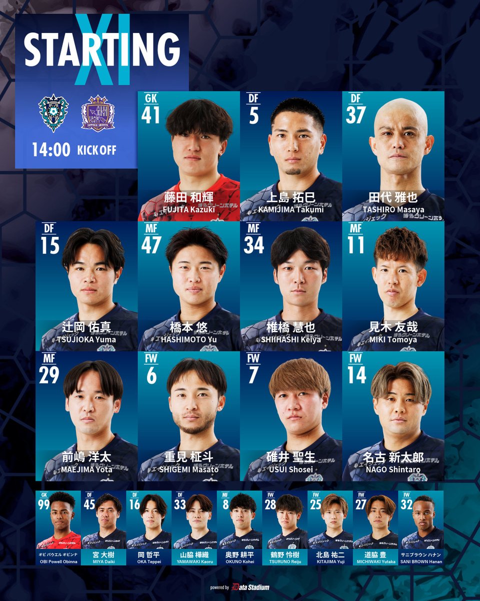 AvispaF's tweet image. 🏆明治安田J1百年構想リーグ 第13節🏆
#アビスパ福岡 🆚 #サンフレッチェ広島
⏰14:00KO 🏟#ベススタ

本日のメンバーが発表されました🐝
熱い応援をよろしくお願いします‼️

#DAZN で配信📺
→prf.hn/click/camref:1…

#スポーツくじWINNER がクラブ強化に🎉
→toto-dream.com/landing/winner…

#PR #avispa
