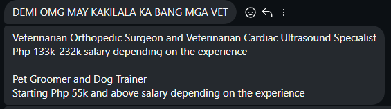 jamchae's tweet photo. want to be an OFW in QATAR 🇶🇦?

my hs bestie is looking for: 

➡️ Veterinarian Orthopedic Surgeon &amp; Veterinarian Cardiac Ultrasound Specialist
💸Php 133k-232k (depends on the exp.)

➡️ Pet Groomer &amp; Dog Trainer
💸Starting Php 55k and Up (depends on the exp.)

dm me if inch 🩷 https://t.co/uQAMD509yl