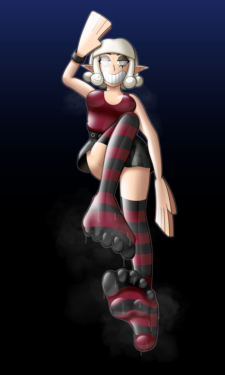 Goop_Sinpai's tweet photo. Commish for @Goof462777 of his OC Mel rubberized into a shiny permagrinning doll. Give her feet  a sniff, and I'm sure you'll end up looking juuuuust like her. https://t.co/2eBCuNfDVX
