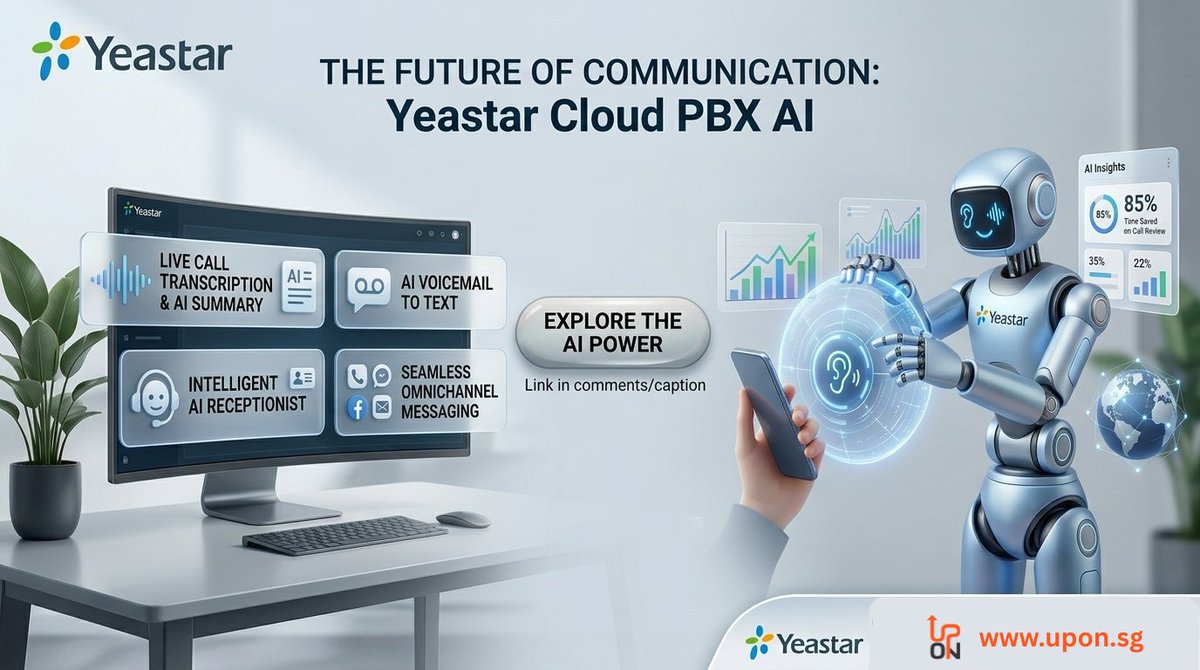 uponsg's tweet photo. The future of business calling is here. 🌐
Unlock AI transcription, 
24/7 receptionists, and 
omnichannel support with Yeastar Cloud PBX.
See how: https://t.co/1TNYmJqBgq
#CloudPBX #BusinessTech #AI #Yeastar #SmartOffice https://t.co/zanNzdzs2Y