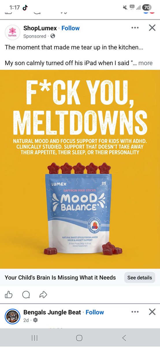 Tiger1479's tweet photo. Ads like this for a child's adhd gummy aimed at women and for children must make @BulldogRitchie catatonic.  What do you think @NRLfanatic ? https://t.co/ZpOc2byo9X