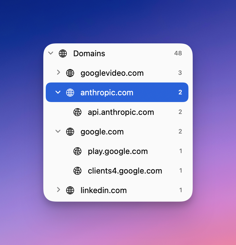 _StephenX_'s tweet image. working on grouping URLs by domain in @RockxyApp 

small UX change, but makes a big difference
when you’re dealing with a lot of traffic =&amp;gt; rockxy.io

#Rockxy #proxytool #debug