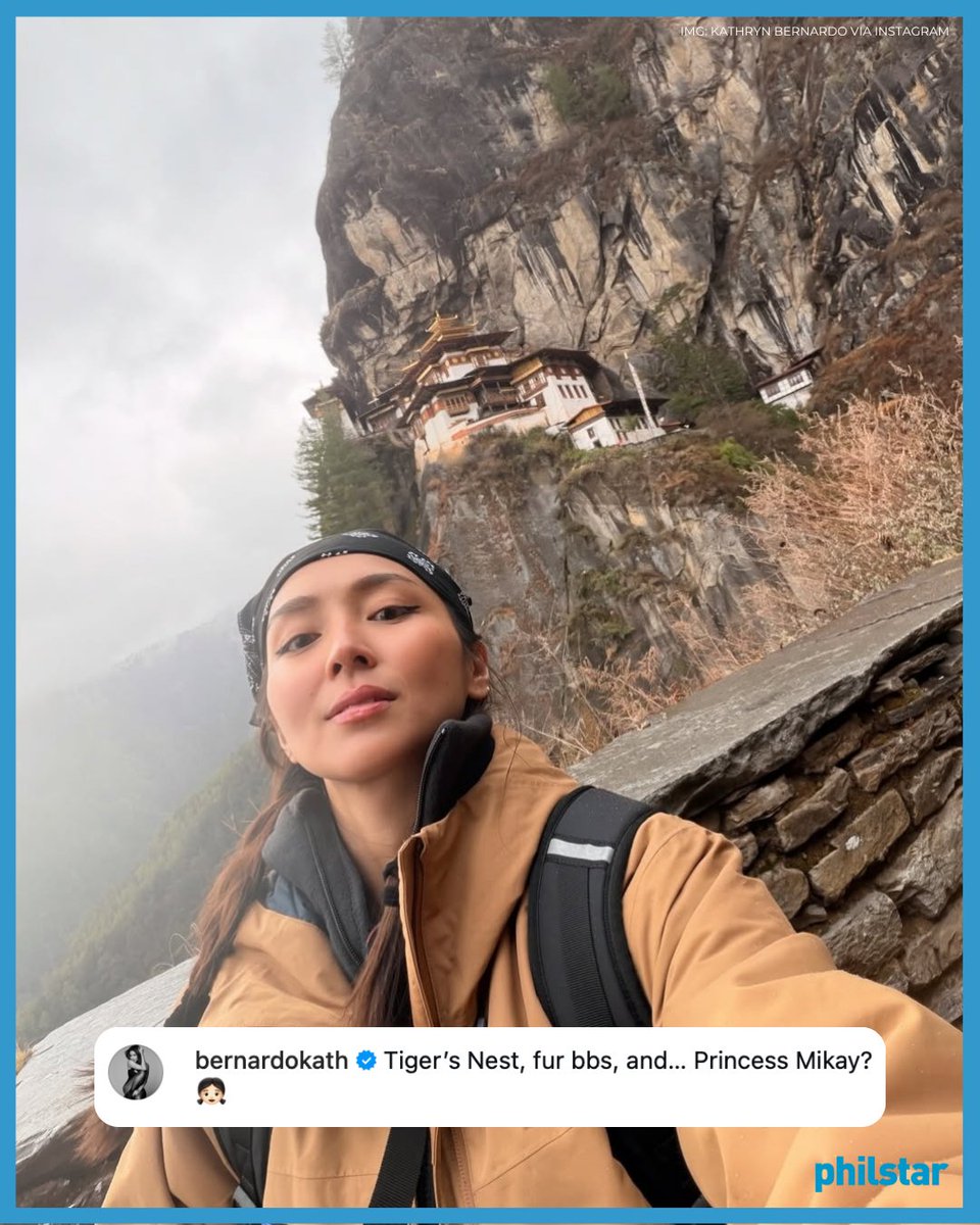PhilstarNews's tweet photo. ANG PAGBABALIK NI PRINCESS MIKAY 👸🏻🇧🇹

Actress Kathryn Bernardo brought back memories as she shared snaps from her recent trip to Bhutan on Tuesday.

“Tiger’s Nest, fur bbs, and… Princess Mikay?” she captioned her Instagram post.

Kathryn shot scenes in Bhutan for the series “Princess and I” over a decade ago, where she portrayed Princess Mikay.